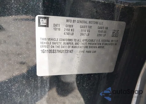 2017 Chevrolet Impala 1Lt z USA, uszkodzony, nr VIN 1G1105S37HU173147